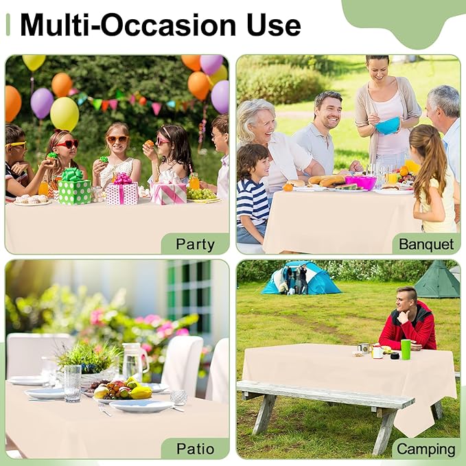 misaya 6 Packs Disposable Plastic Table Cloth, 54 x 108 Inch Waterproof Rectangle Tablecloth, Leakproof & Sturdy Decorative Table Covers for Easter, Picnic, Party and Outdoor, Ivory