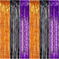 TONIFUL 2Pcs Orange Purple Black Metallic Tinsel Foil Fringe Curtains,3.28ft x 6.56ft Halloween Photo Booth Backdrop Streamer,Photo Props,for Party Door Wall Curtains Wedding Birthday(6.6ft x 6.6ft)
