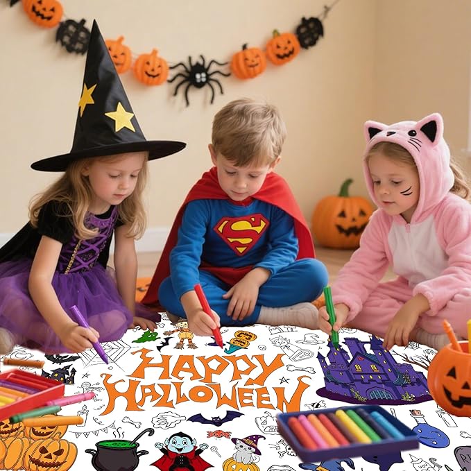 Halloween Giant Coloring Poster 30x72 Inch Versatile Paper Coloring Banner/Table Cover DIY Art Crafts Mat,for Kids Halloween Decor Large Coloring Activity Poster Home Classroom Wall Party Suppiles