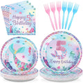 96Pcs Mermaid 5th Birthday Party Decorations Dive Into Five Party Plates and Napkins Disposable Mermaid Ocean Sea Animal Tableware Set for Girls 5 Year Old Little Mermaids Party Supplies Serves 24