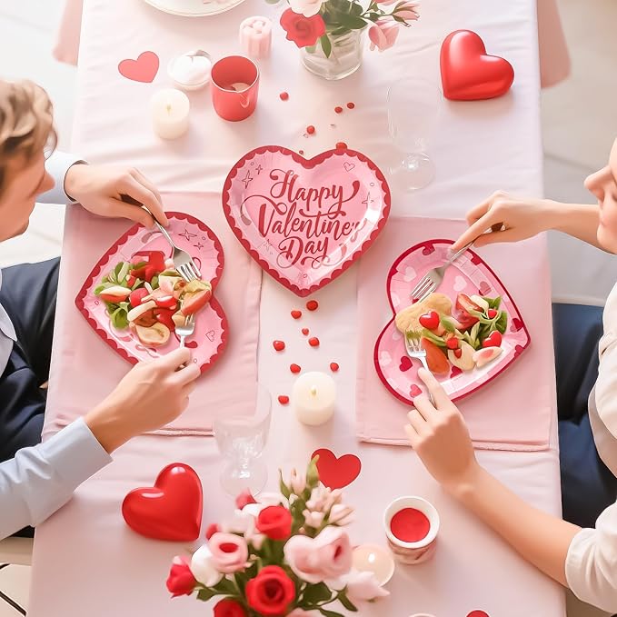 48PCS Love Party Plates,Big Heart Shaped Disposable Paper Plates,Heart Party Supplies for Bridal Wedding Engagement,Love Plates for Valentines Galentines Anniversary Birthday
