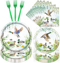 Rakuto Mallard Duck Party Plates and Napkins Party Supplies, 96PCS One Luck Duck Birthday Decorations, Disposable Paper Duck Birthday Party Baby Shower Dinnerware Serves 24