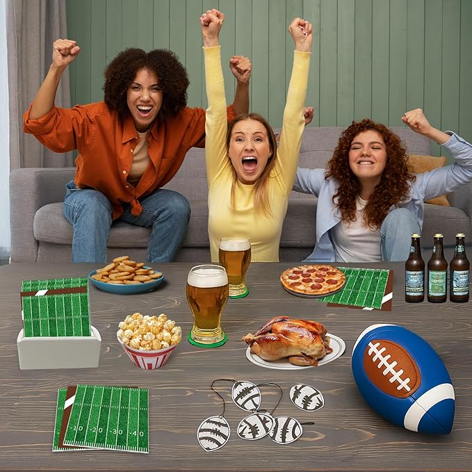 50 Count Football Party Paper Napkins – 25 Football Design and 25 Field Design, Disposable Beverage Cocktail Napkins for Game Day, Sports Birthday, Tailgate, and Team Celebration Decorations