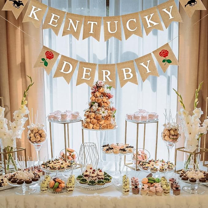 Kentucky Derby Burlap Banner Horse Race with Rose Kentucky Derby Party Decorations Photo Booth Backdrop
