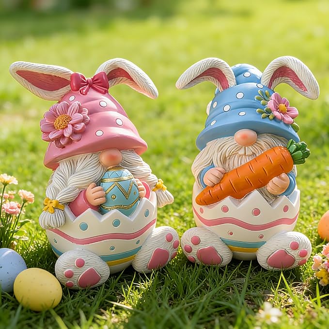 Easter Gnomes Decorations Bunny Gnomes Easter Rabbits Gnome Figurine Decoration Resin Handmade Spring Gnome Table Ornaments Elf Gifts for Home