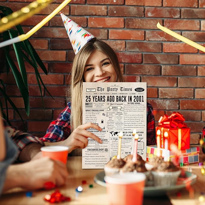 Ziwenhu Vintage 25th Birthday Cards Decorations for Men Women, Jumbo 25 Years Old Bday Card, Best Gifts for 25th Anniversary for Wife Husband, 25th Birthday Gifts, Birthday Ideas for Turning 25