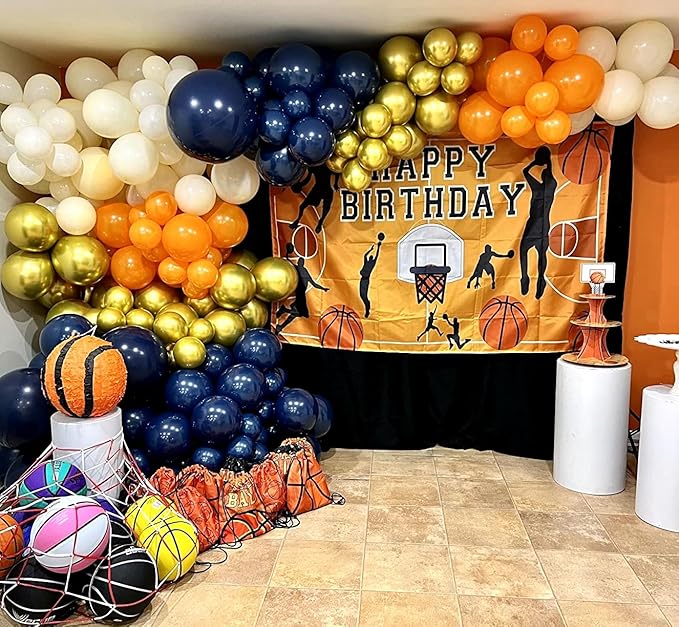 Blue and Orange Balloon Arch Garland Kit, Navy Royal Dark Blue Gold Orange Balloons, Metallic Chrome Latex Balloons Different Size for Thanksgiving Fall Graduation Anime Birthday Party Decorations