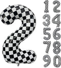 40 Inch Checkered Number Balloon 2 Black and White Number 2 Balloon Foil Helium Balloons for Birthday Party Decoration Girls Boys Baby Shower Anniversary Decoration Race Car Party Decoration