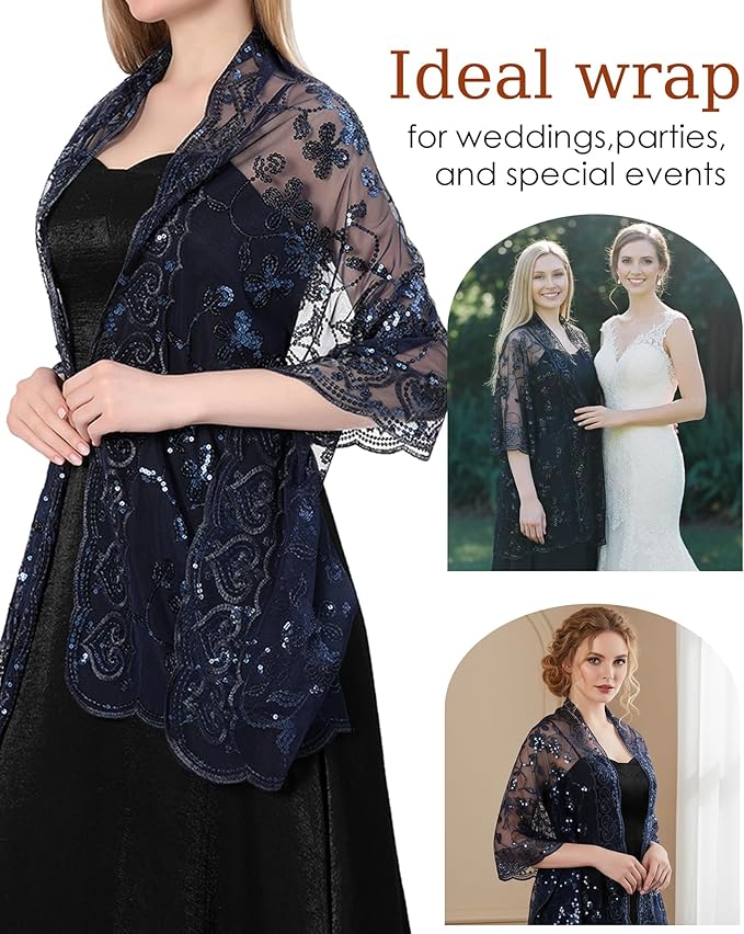Gossifan Shawls and Wraps for Evening Dresses Sheer Women Elegant Glitter Shawls Soft Sparkly Wedding Bridal Scarf