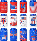 4th of July Decorations, 12 PCS Can Cooler Sleeves for Independence Day Accessories, Patriotic Party Favors, Collapsible Insulation Cover for Memorial Day Fourth of July Decorations Outdoor Indoor