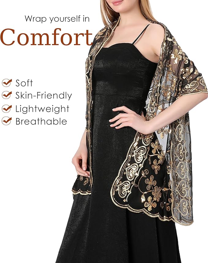 Gossifan Shawls and Wraps for Evening Dresses Sheer Women Elegant Glitter Shawls Soft Sparkly Wedding Bridal Scarf