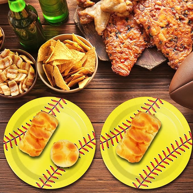 Wiooffen 48 Pcs Softball Paper Plates 7inch Softball Theme Birthday Party Dessert Plates Supplies Decorations for Baby Shower Birthday Celebration