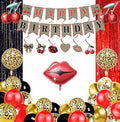 Red Cheetah Print Birthday Decorations Pre-Strung Leopard Happy Birthday Banner, Cherry Red Lips Foil Balloons, Laser Fringe Curtains, Hanging Swirls Y2K Cheetah Cherry Party Supplies for Women Girls