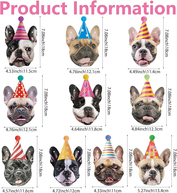 Hooqict Dog Birthday Banner Puppy Themed Party Decorations for Backdrop Funny French Bulldog Garland Dog Party Banner Happy Birthday Sign for Boys Girls Kids 1st 2nd 3rd