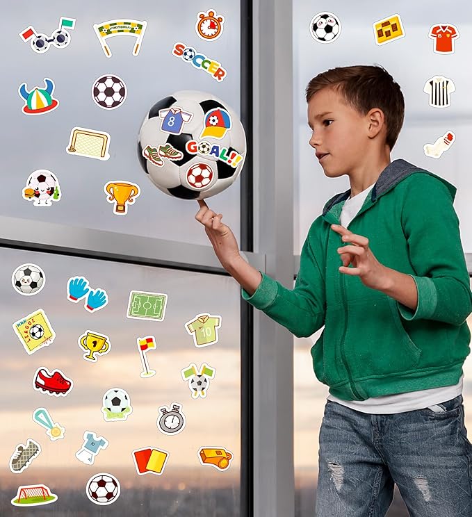Soccer Stickers - Soccer Party Favors - World Cup Football Stickers, Vinyl Waterproof Sports Stickers Soccer Goodie Bags Stuff Scrapbook Gifts for Boys Girls