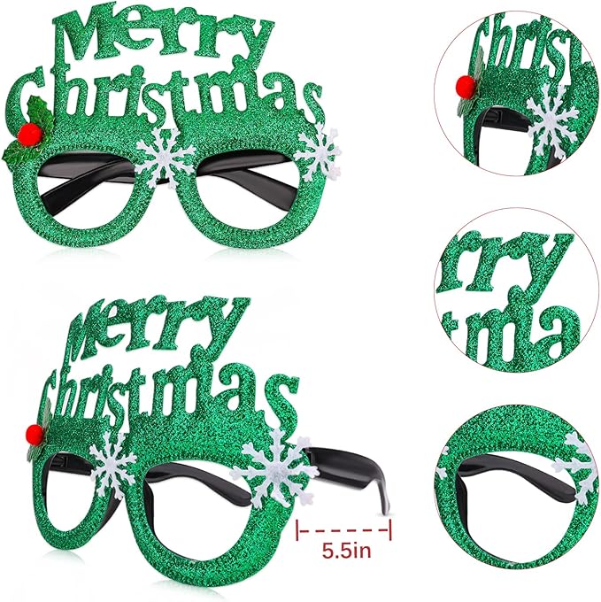 18 Pcs Christmas Glasses Glitter Headbands Hats Set, Hair Hoop Eyewear Eyeglasses Frame Santa Hat Photo Props for Adults Christmas Party Favors Holiday Photos Booth