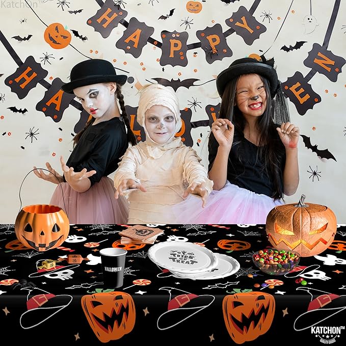 KatchOn Halloween Tablecloths - Large 54x108 Inch, Pack of 3 | Disposable Plastic Table Covers for Halloween Decorations Indoor, Outdoor | Spooky Decorations
