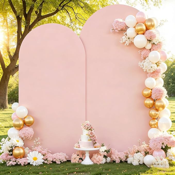 Dusty Rose Arch Backdrop Covers - 7.2FT, 6FT Spandex Fitted Wedding Arch Stand Covers Round Top Chiara Stretchy Arch Backdrop Cover for Wedding Birthday Party Decoration