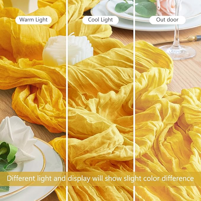 Wokceer Cheesecloth Table Runner Christmas 2Pack 10FT Gold Boho Gauze Fall Easter Cheese Cloth Table Runner for Party Long Rustic Sheer Table Runners for Baby Bridal Shower Wedding Table
