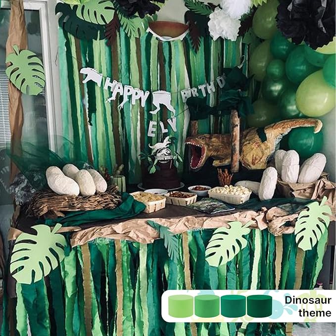 PartyWoo Crepe Paper Streamers 4 Rolls 328ft, Shades of Green for Party, Wedding, Birthday & Baby Shower Decorations (1.8 Inch x 82 Ft/Roll)