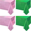 4Pcs Pink Green Holographic Tablecloths Rectangular Iridescent Tablecloth Shimmer Metallic Table Covers for Witch Green and Pink Birthday Decorations, 54 x 108inch