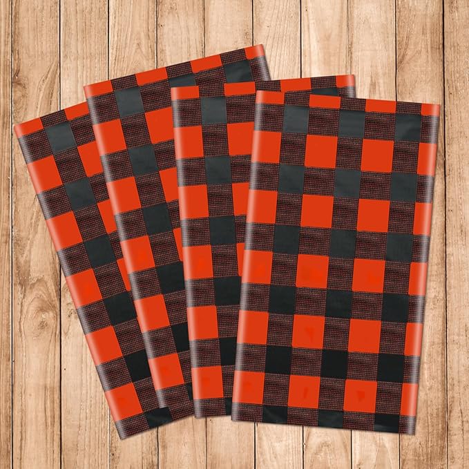 4 Pack Buffalo Plaid Tablecloths - 51x86 Disposable Plastic Red and Black Lumberjack Checkered Tablecloth for Party, Picnic, Camping, Barbecue, Christmas, Holiday Table Decor