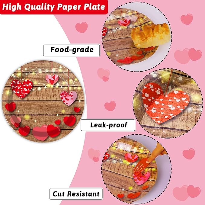chiazllta 96 Pcs Valentine's Day Party Paper Plate and Napkins Valentine Party Heart Disposable Tableware Paper Dinnerware Valentines Party Decorations for Party Favors 24 Guests
