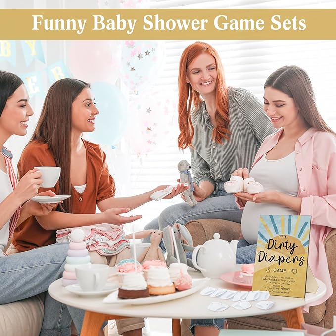 Roowest 51 Pcs Dirty Diaper Baby Shower Games Funny Wooden Sign with 50 Pcs Mini Diapers Cute Felt for Gender Reveal Party Baby Shower (Sun)
