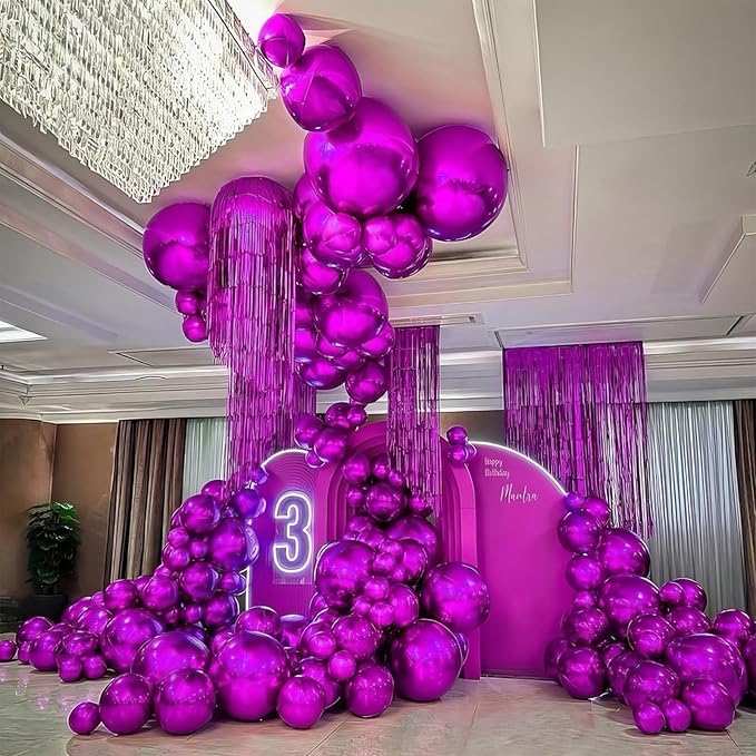 12PCS Hot Pink Round Foil Balloons, 22" 15" 10" Large 4D Ball Balloons Metallic Hot Pink Mirror Sphere Balloon for Valentines Galentines Day Wedding Women Birthday Party Ceiling Decorations