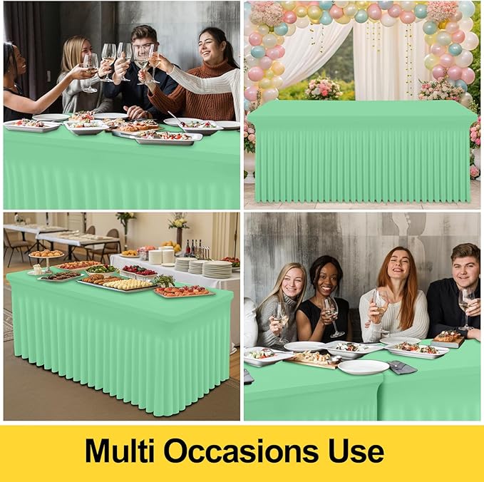 Smiry Spandex Tablecloth 2 Pack, Elastic Fitted Stretch Tablecloth for 8FT Rectangle Tables, Waterproof Washable Table Cover Skirt for Wedding, Banquet & Parties (Bright Green, 96Lx30Wx30H Inch)