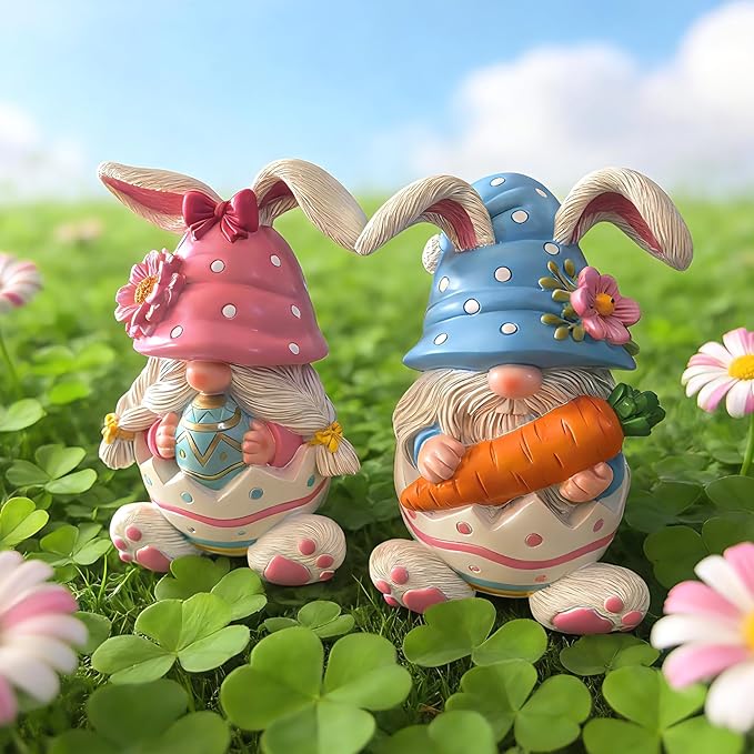 Easter Gnomes Decorations Bunny Gnomes Easter Rabbits Gnome Figurine Decoration Resin Handmade Spring Gnome Table Ornaments Elf Gifts for Home