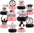 10PCS Graduation Decorations Class of 2025 Centerpieces, Congrats Grad Honeycomb Table Toppers for Graduation Party Favors, 2026 Graduation Party Decorations (10PCS, Pink & Black)