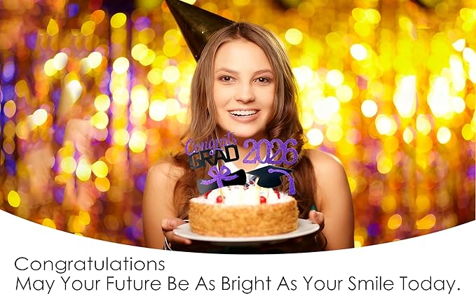2026 Graduation Cupcake Toppers, 48 PCS Food/Appetizer Picks For Graduation Party Mini Cake Decorations, Diploma, 2026, Grad Cap Set 48 Pieces (05 Purple)