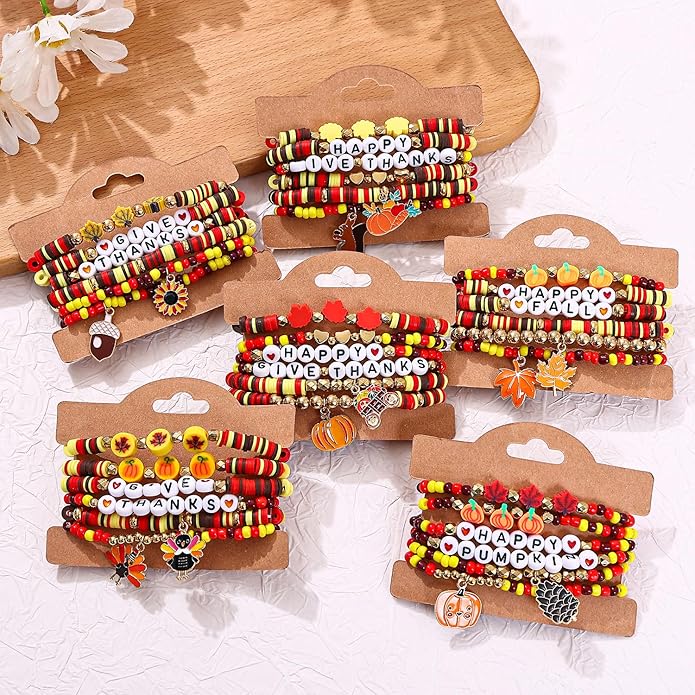 Cooluckday 36 Pcs Holiday Heishi Surfer Bracelets for Women Bulk Easter Mother's Day Christmas St. Patrick's Day Mardi Gras Bracelet Stackable Stretch Friendship Bracelets Set