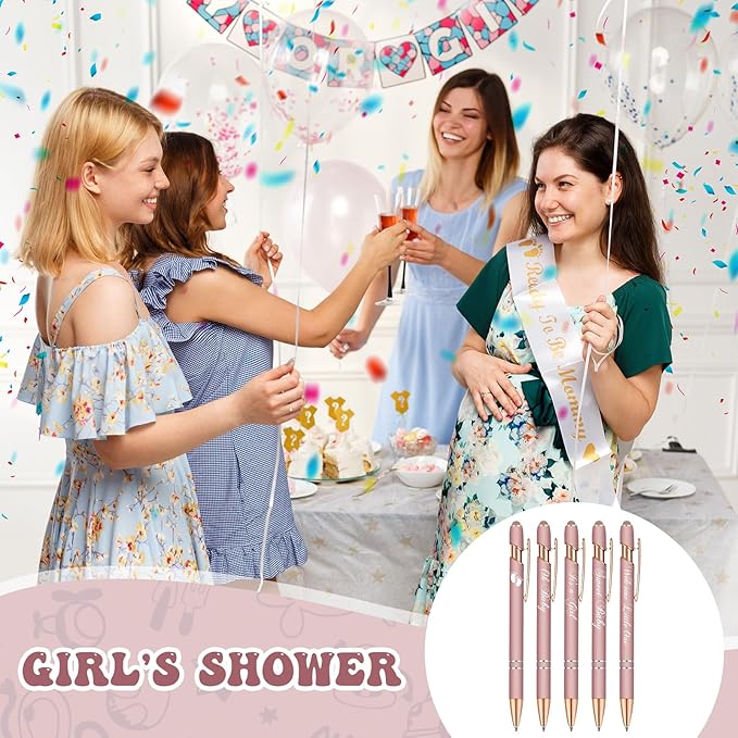 Jspupifip 50 Pcs Baby Shower Pens with Stylus Tip Metal Retractable Baby Shower Pens Girls Black Ink Baby Pens Bulk It's a Girl Pens for Baby Shower Favors Guests School Supply (Rose Gold)