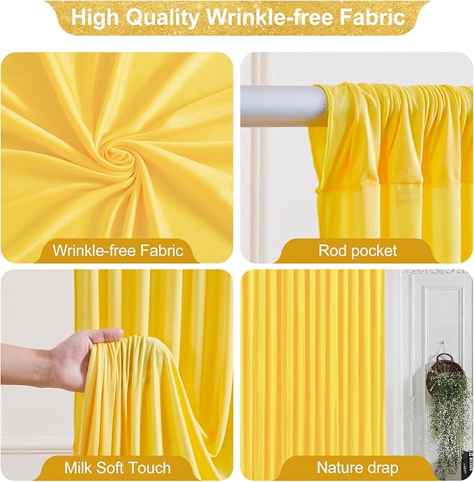 24x10FT Yellow Backdrop Curtains for Wedding Parties, Wrinkle Free Polyester Photography Backdrop Drapes for Wedding Baby Shower Birthday Parties Stage Background Stand Decorations 4x10ft,6 Panels