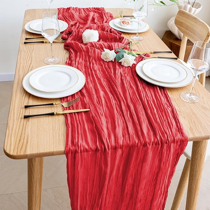 Wokceer Cheesecloth Table Runner 2Pack 10FT Red Boho Gauze Easter Christmas Cheese Cloth Table Runner for Party Thanksgiving Long Rustic Sheer Table Runners for Baby Bridal Shower Wedding Table