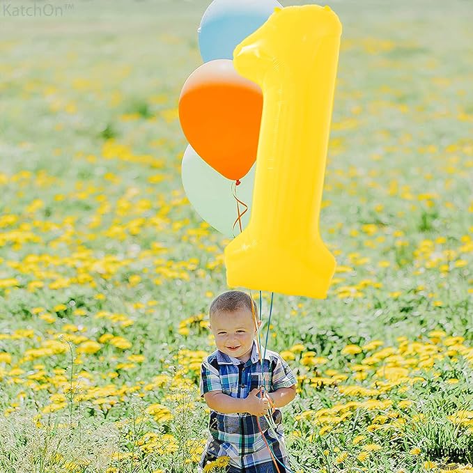 KatchOn, Yellow Number 1 Balloon - 40 Inch, Helium Supported | Mylar Foil Yellow One Number Balloon for First Happy Birthday Decorations | 1st Anniversary Decorations | Birthday Party Decoration