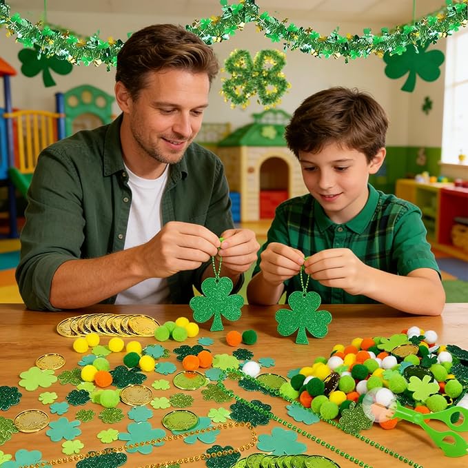 50 Ft St Patricks Day Garland Decorations,Lucky Gold Green Irish Shamrock Hat Glitter Tinsel Garland Hanging Decor for Tree Mantle Holiday Party Bedroom Office Classroom Indoor Outdoor
