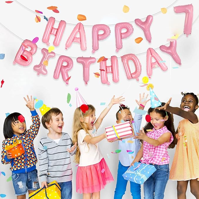 75pcs 16" Happy Birthday Balloon Banner, Pink Balloons Letters, Personalized Mylar Foil Birthday Decorations includes 2 Sets A- Z, 1 set Number 0-9 "HAPPY BIRTHDAY" letters
