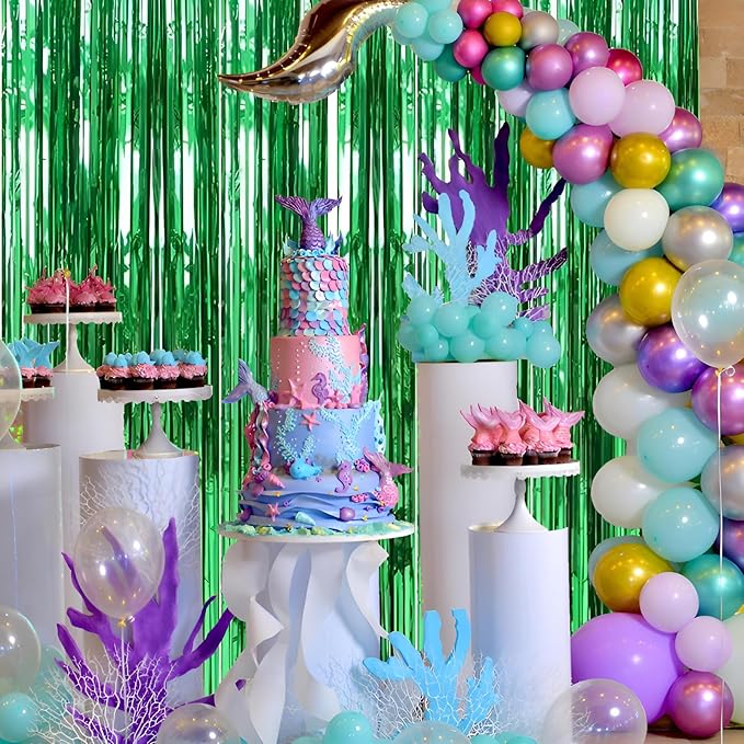 Valentines Day 2 Pack 3.3 * 8.3 ft Foil Curtain Metallic Tinsel Fringe Curtains Photo Booth Props Backdrop for Birthday Wedding Engagement Baby Shower Christmas Holiday Celebration Partyl,Green