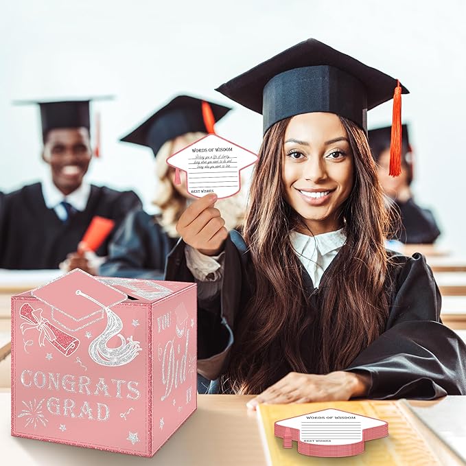 AYGXU graduation card box Holder 2026 with 30pcs graduation cards,Graduation party Decorations,graduation box for gifts and Cards,graduation money box,Graduation Party Supplies-pink card box
