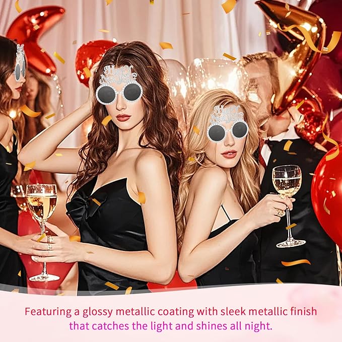 Happy New Year Metallic Glasses Shiny 2026 Party Eyeglasses for Adults & Kids Fun NYE Accessories & Photo Booth Props