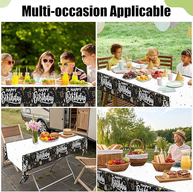 Smiry Disposable Table Cloth - 15 Pack, 54 x 108 Inch Waterproof Rectangle Tablecloths for Parties, Decorative Plastic Table Cover, Leakproof & Sturdy, Black & White