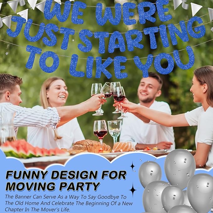 Fulmoon We Were Just Starting to Like You Banner Going Away Party Retirement Sign Farewell Decorations Good Luck Goodbye Moving Graduation Party Supplies and Gifts(Navy Blue)