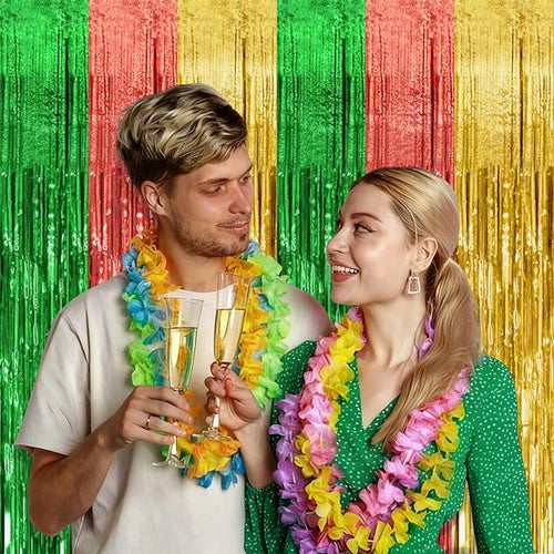 10 Pack Hawaii Party Backdrop Decorations Vibrant Summer Streamers Foil Fringe Curtains Metallic Tinsel Backdrop for Birthday Graduation Baby Shower Christmas Beach Holiday Party Decors