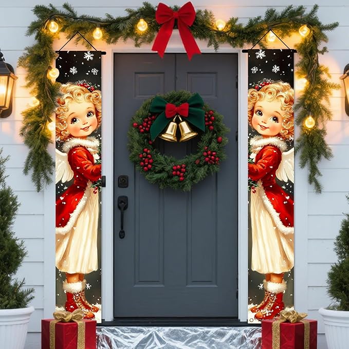 Nuxovilar Christmas Decorations Outdoor Yard Front Porch Sign Set, Snowman with Gold Red Ornaments Door Banners for Front Door, Hanging Xmas Decor for Home Indoor Outdoor Wall Yard