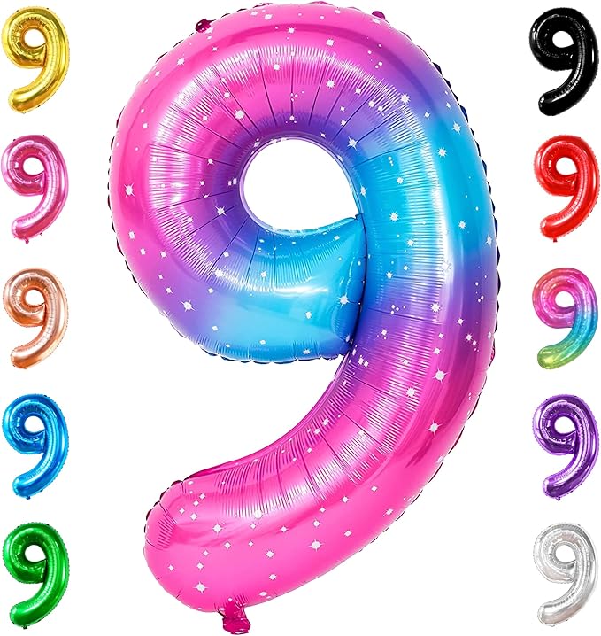 KatchOn, Giant Rainbow 9 Balloon Number - 40 Inch | Foil 9 Birthday Balloon for 9th Birthday Decorations | 9th Anniversary Decoration | Galaxy Party Décor