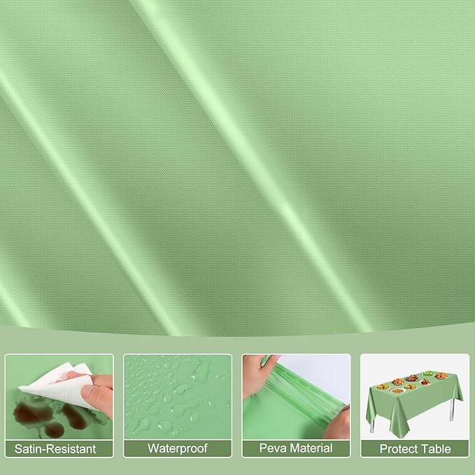 3 Pack Plastic Sage Green Tablecloth, 54 X 108Inch Scalloped Easter Table Cover Disposable Sage Green Tables Cloth for Rectangle Tables Waterproof Table Cover for Baby Shower Bridal Tea Party Wedding