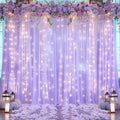 10ft x 10ft Lavender Chiffon Backdrop Curtain with Lights String for Parties,2 Panels Sheer Tulle Curtain Wedding Photo Backdrop with Lights for Baby Shower Birthday Party Ceremony Home Decorations